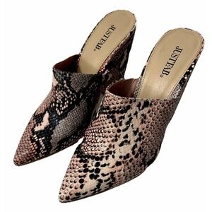 JustFab Angie Snakeskin Mule Heels Pointed Toe Western Boho Animal Print Size 8